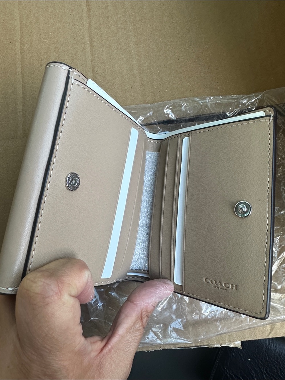 Coach Pebble Leather Compact Wallet - Taupe - Picture 3 of 3